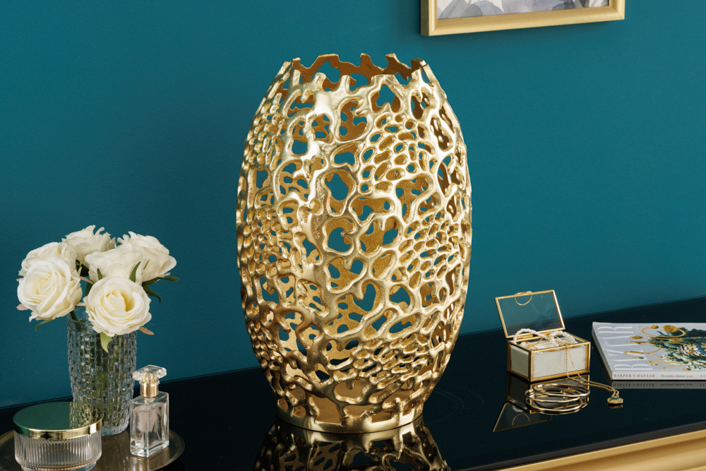 Filigrane Design Vase ABSTRACT LEAF gold 40cm Handarbeit