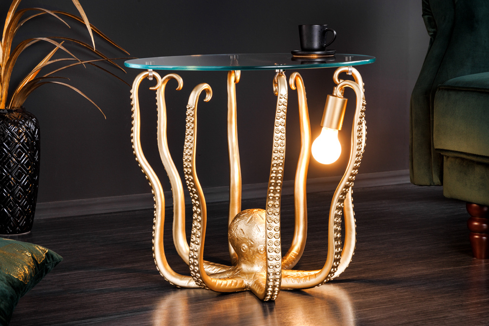 Runder Beistelltisch WILDLIFE OCTOPUS 50cm gold Skulptur Glas