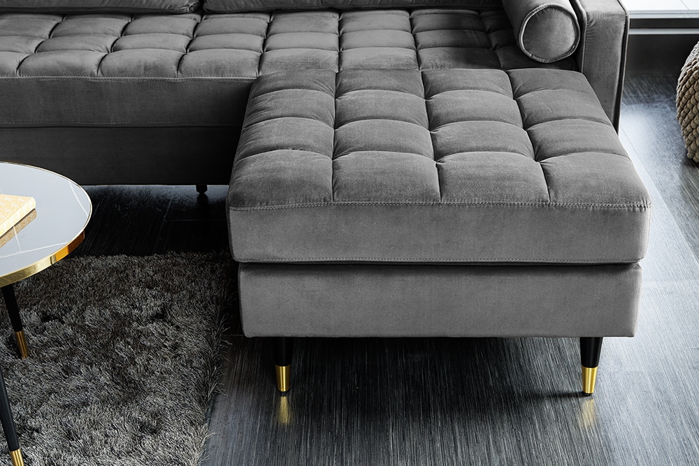 Design Hocker COZY VELVET 80cm grau Samt goldene Füße