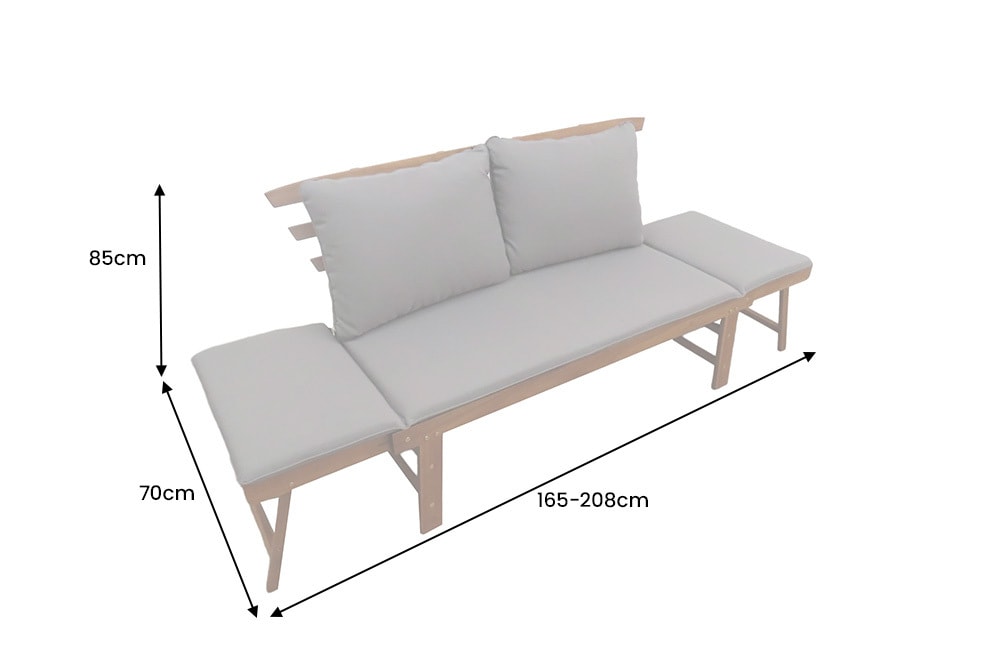 Outdoor Garten Sitzbank MODULAR 200cm natur grau Akazie inkl. Kissen klappbar