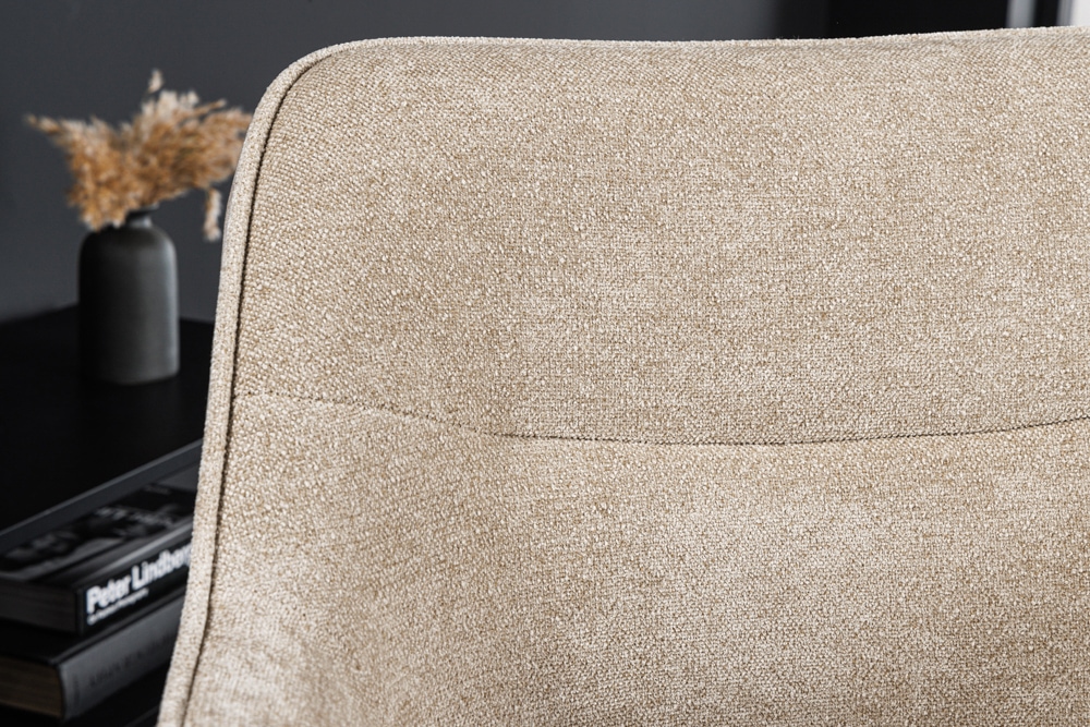 Drehbarer Stuhl VERONA champagner beige Samt Strukturstoff mit Armlehne Metallbeine schwarz