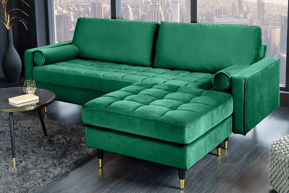 Design Hocker COZY VELVET 80cm smaragdgrün Samt goldene Füße