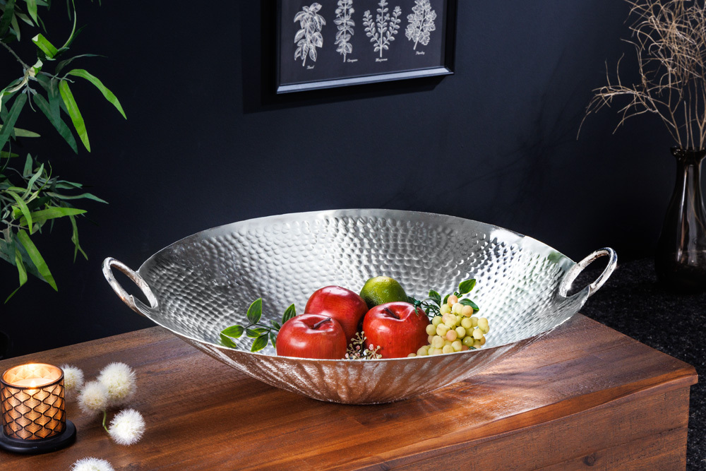 Handgearbeitete Deko Schale ORIENT 55cm silber Metall Hammerschlag Design » Jetzt kaufen