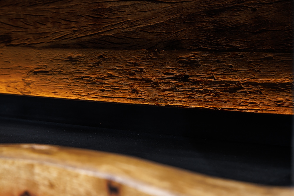 Massivholz Highboard GRAND ACACIA 120cm braun Akazie mit LED-Beleuchtung Baumkante