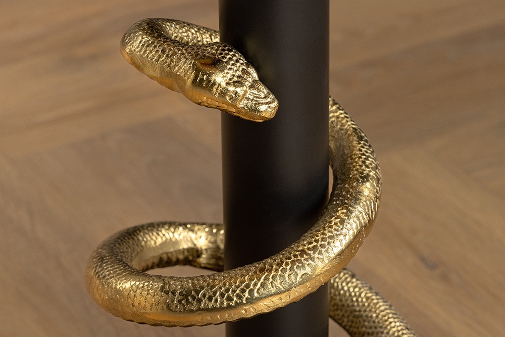 Runder Beistelltisch WILDLIFE SNAKE 55cm weiß Marmor gold schwarz Schlange Skulptur