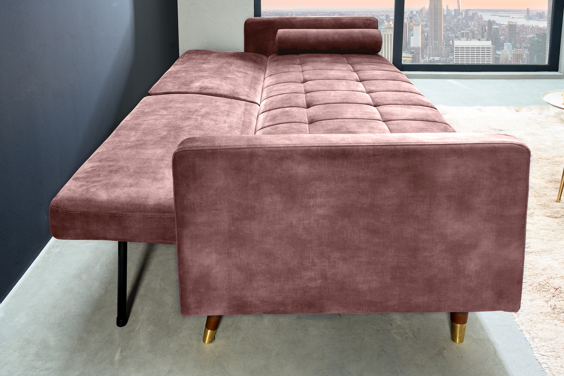 Modernes Schlafsofa COUTURE 200cm altrosa Microvelours 3-Sitzer Couch mit Schlaffunktion