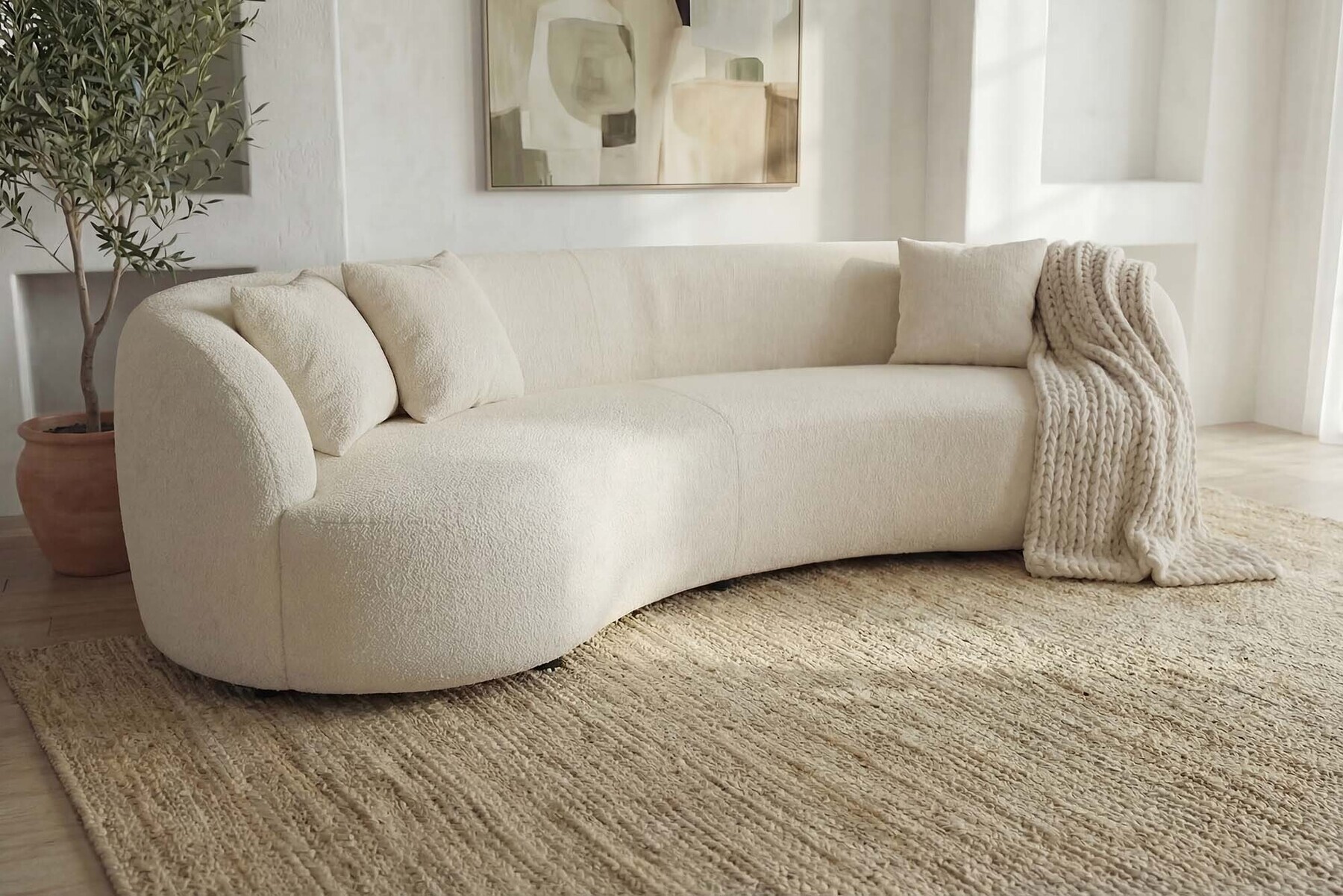 Modernes Sofa ATELIER 230cm beige Bouclé 3-Sitzer Couch inkl. Kissen