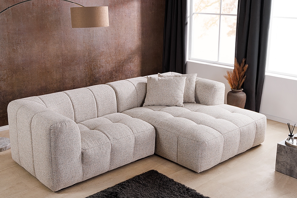 Modernes Ecksofa ZERO GRAVITY 240cm graphit beige Strukturstoff 3-Sitzer Couch
