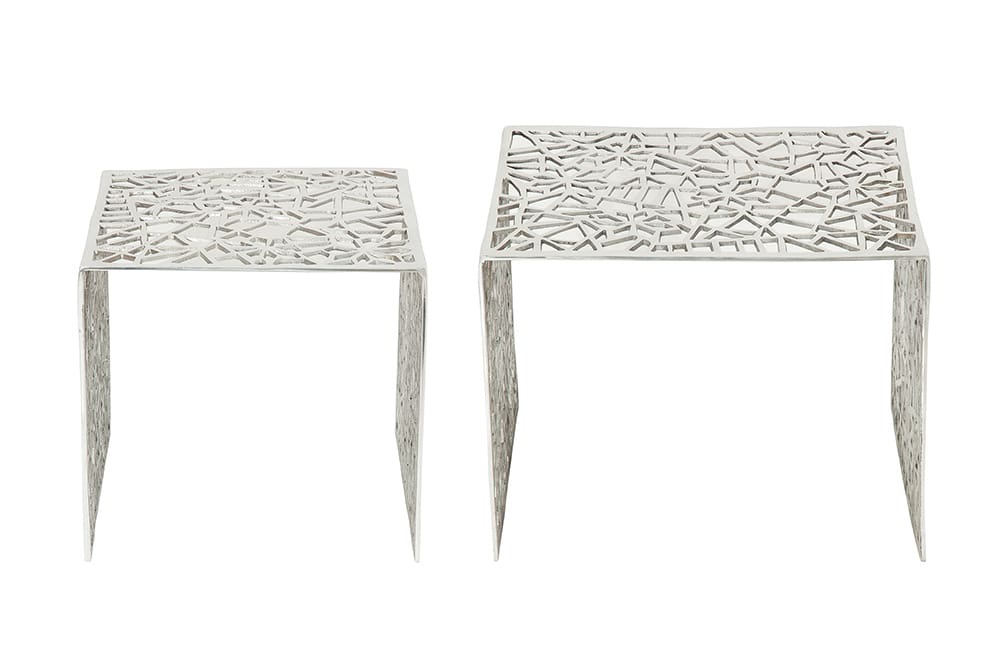 Handgearbeiteter Couchtisch ABSTRACT 49cm 2er Set silber im Gap Design