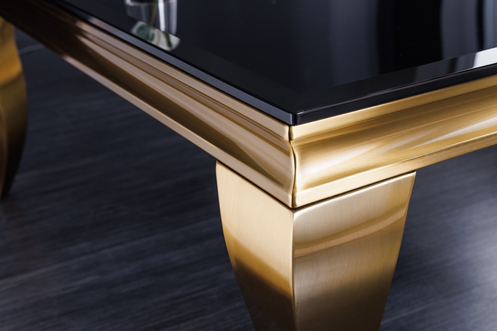 Eleganter Couchtisch MODERN BAROCK 100cm schwarz Opalglas goldene Beine