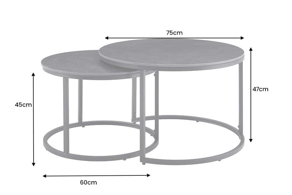 Rundes 2er Set Couchtische ELEGANCE 75cm anthrazit Keramik schwarz Metall