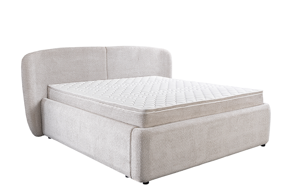 Modernes Boxbett ART DECO 180x200cm greige Bouclé mit Stauraum Matratze und Topper