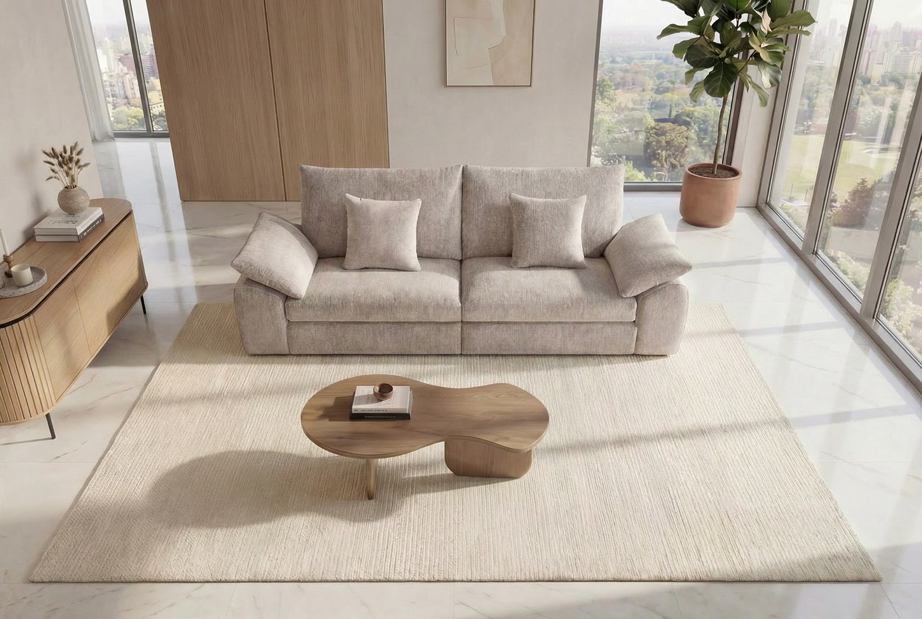 Stilvolles Sofa SOHO 225cm beige Chenille 3-Sitzer Couch mit Wellenunterfederung