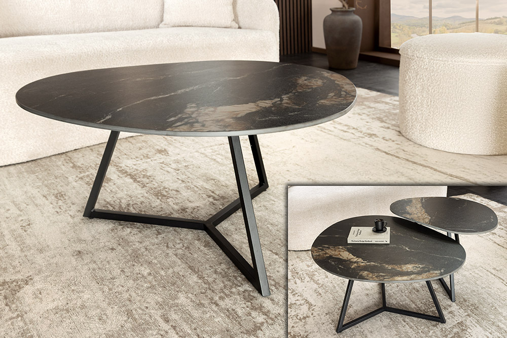 Design Couchtisch MARVELOUS 90cm schwarz gold sand Aurora Oro Keramik Metall