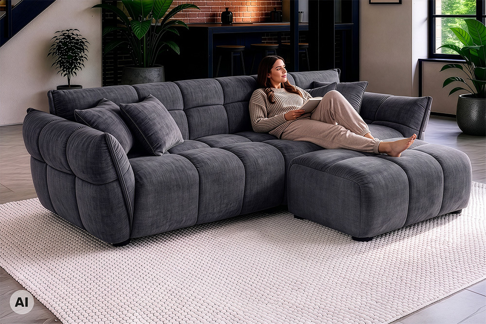 XXL Sofa CLOUD 260cm grau Vogue Samtstoff Bigsofa Federkern inkl. Kissen