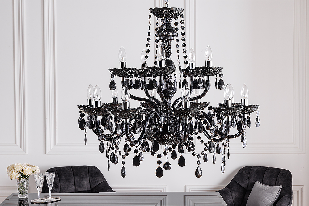 Design Kronleuchter BLACK CRYSTAL XL 80cm schwarz Acryl 15-armig Lüster Design Kronleuchter BLACK CRYSTAL XL 80cm schwarz Acryl 15-armig Lüster