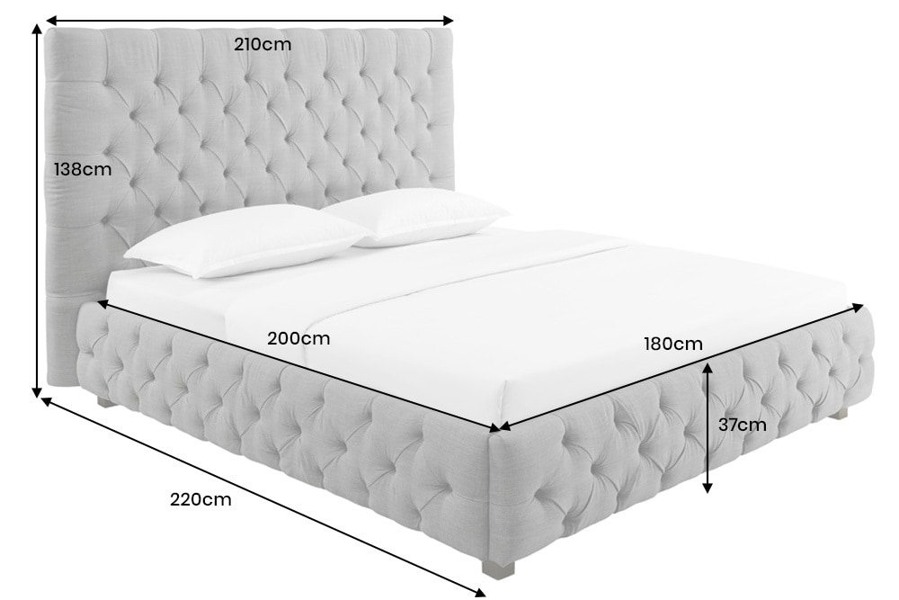 Design Boxbett PARIS 180x200cm grau Leinen Chesterfield Doppelbett