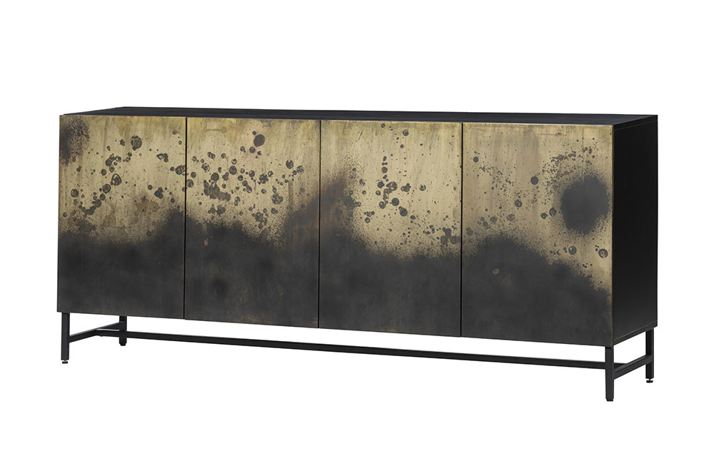 Exklusives Sideboard OXID 180cm schwarz gold massives Mangoholz Metall Soft Close