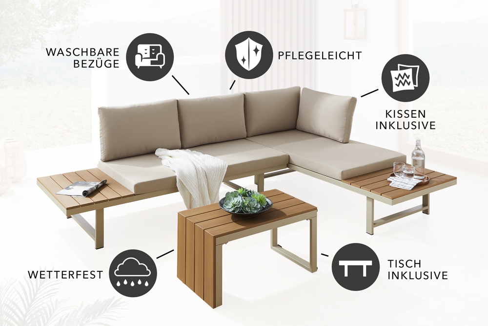 Wetterfestes Gartenmöbel Set IBIZA MODULAR LOUNGE 250cm champagner greige Aluminium