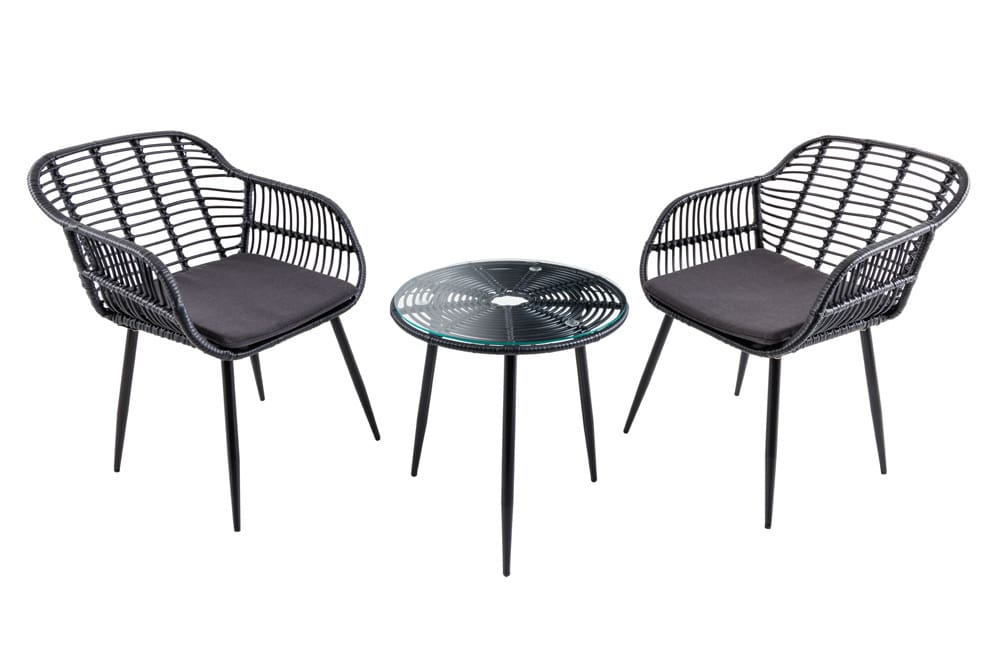 In- und Outdoor Bistro Balkon-Set PARIS schwarz Polyrattan Sitzgruppe inkl. Tisch