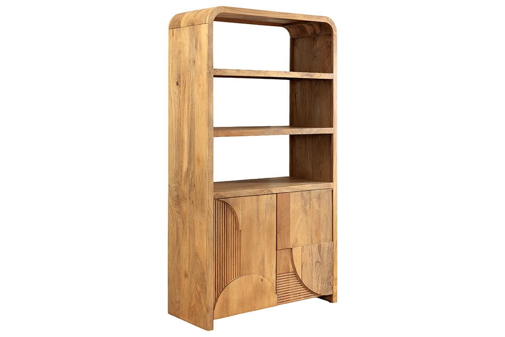 Massives Regal ART DECO 175cm cream finish beige Mangoholz abgerundet mit 3D-Front