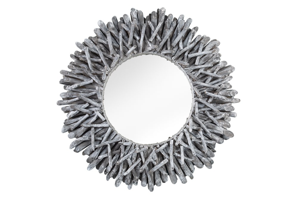 Handgearbeiteter Teakholz Spiegel RIVERSIDE 80cm grau Treibholz