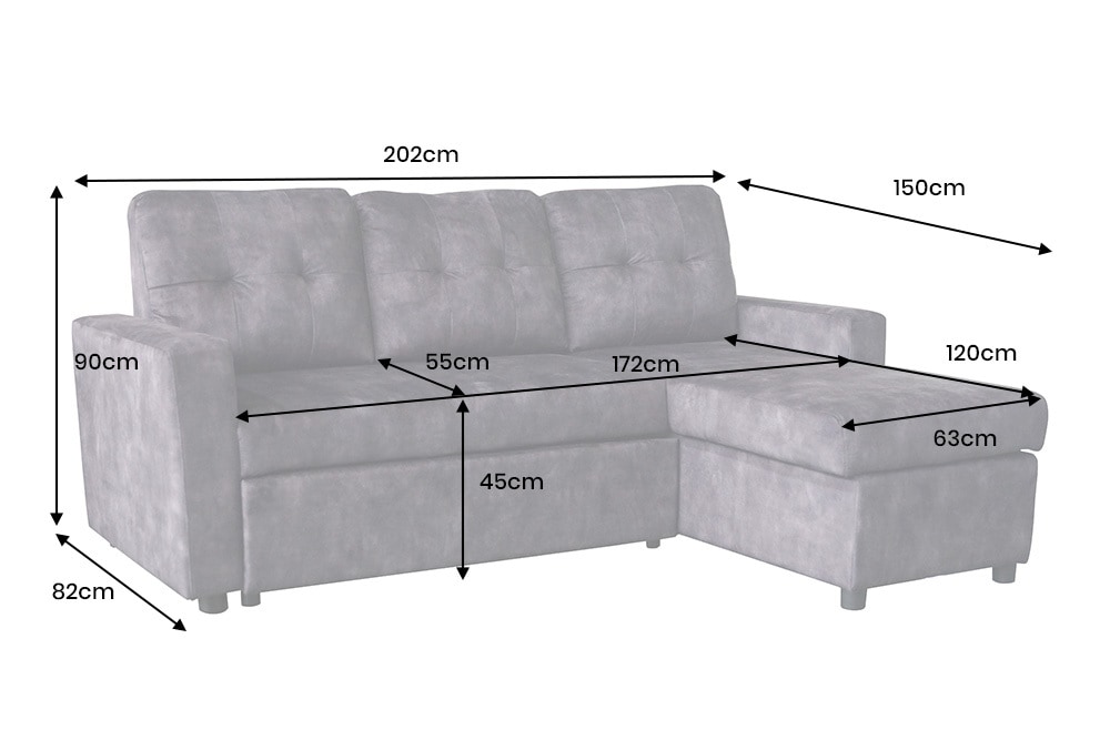 Ecksofa mit Schlaffunktion APARTMENT beidseitig aufbaubar grau Samt inkl. Stauraum