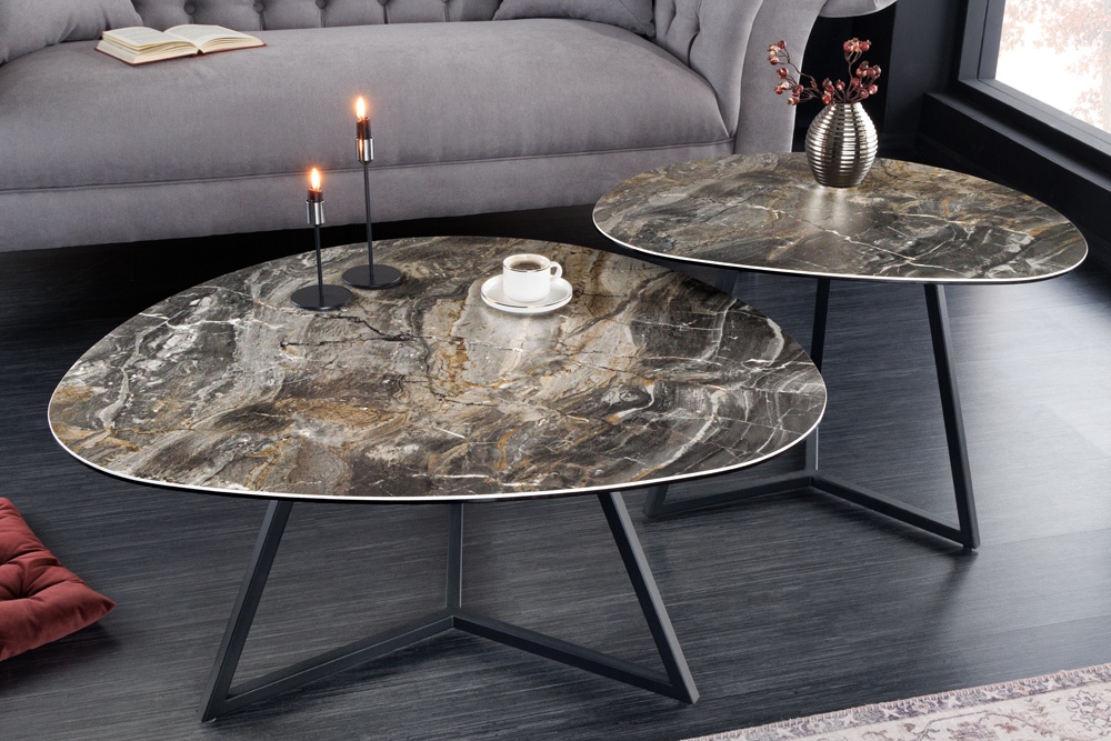 Moderner Couchtisch MARVELOUS 90cm taupe Marmor Keramik made in Italy