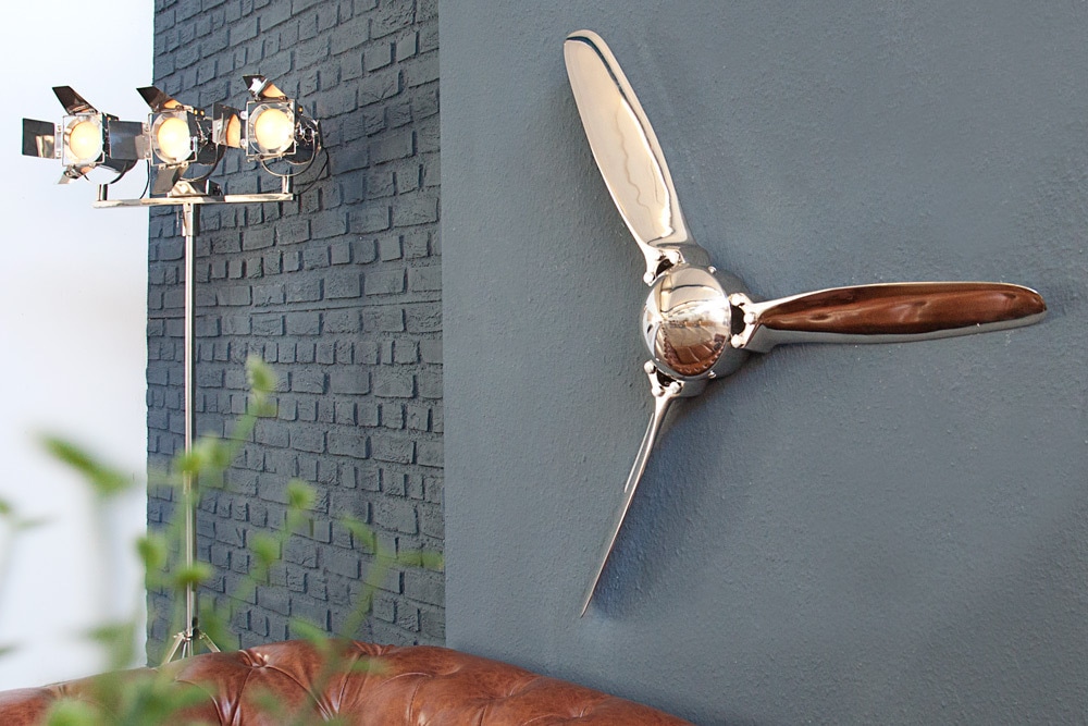 Authentische Wanddekoration SCREW III 60cm silber Flugzeug Propeller