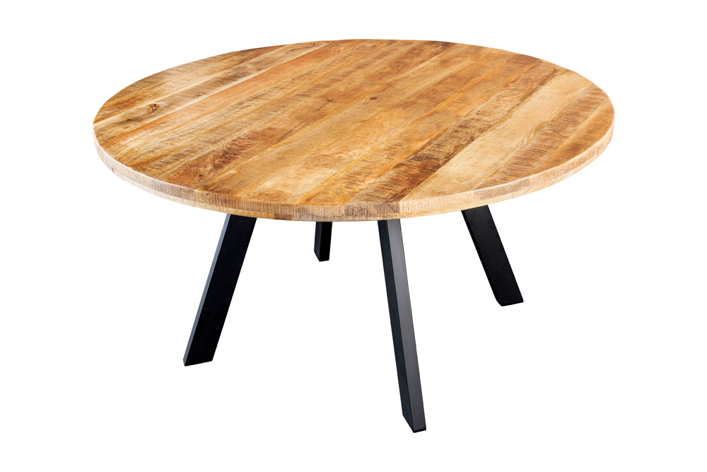 Massiver Esstisch IRON CRAFT 140cm natur rund Mangoholz Metall Industrial Design