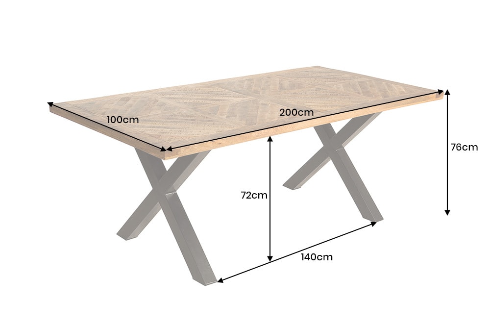 Massiver Esstisch INFINITY HOME 200cm natur schwarz Mangoholz Industrial Design X-Gestell