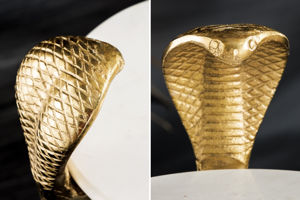 Runder Beistelltisch WILDLIFE COBRA 65cm gold weiß Marmor Schlangen-Skulptur handmade