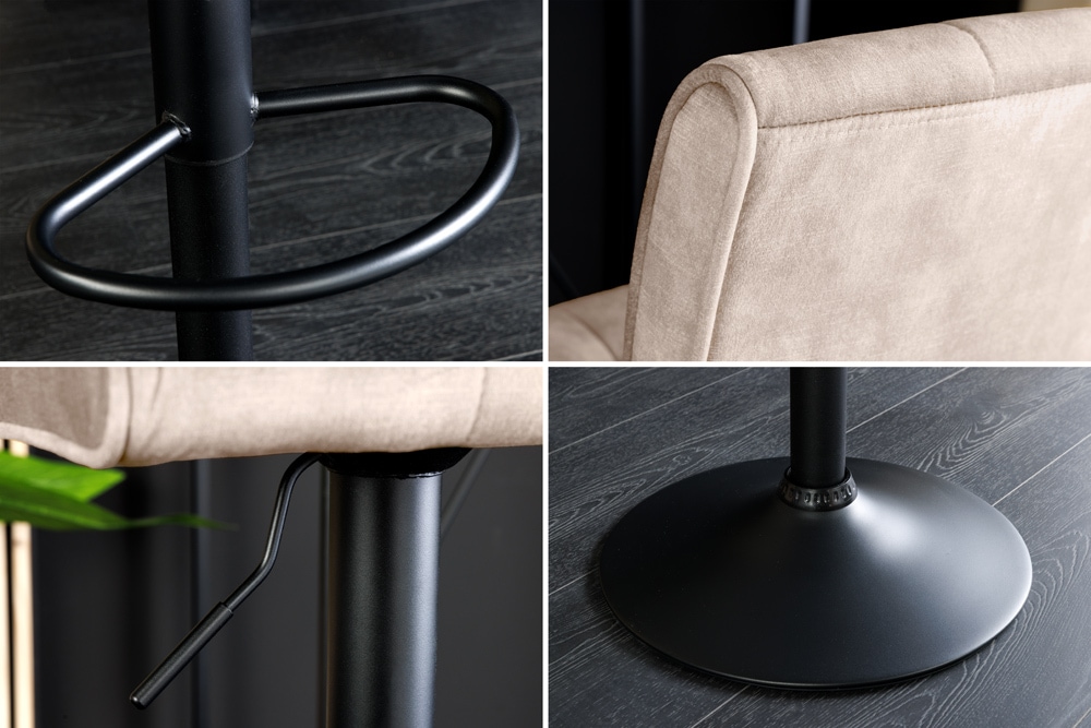 Höhenverstellbarer Barhocker MODENA champagner beige Samt Metall schwarz drehbar