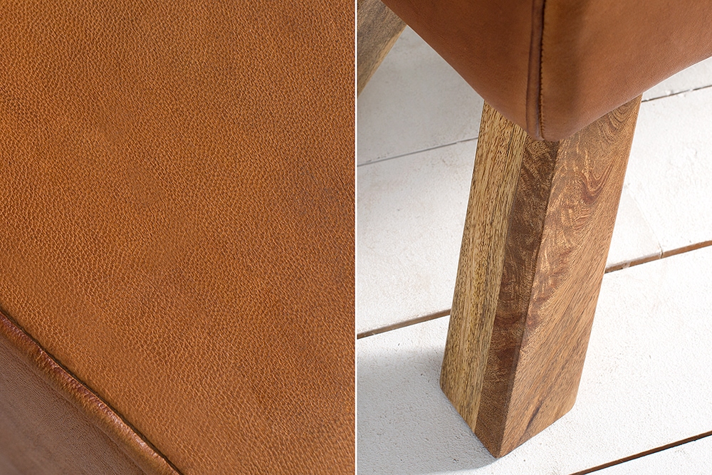 Retro Sitzbank TURNBOCK 134cm mit Echtleder Bezug Mangoholz Bank