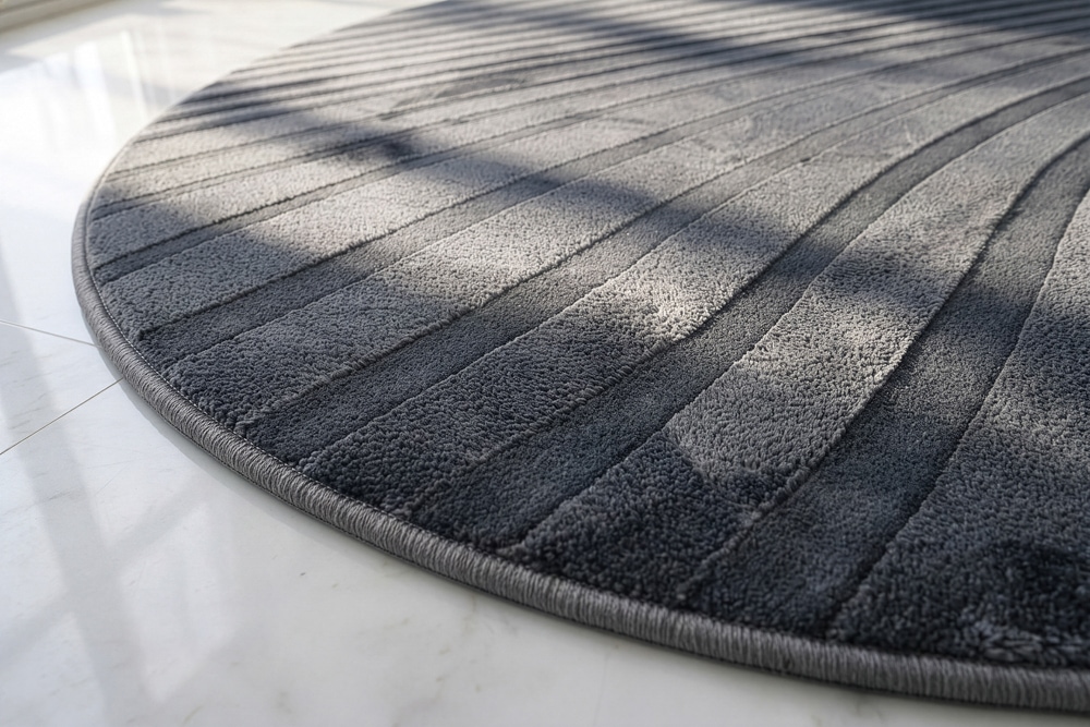 Runder Teppich WAVE 150cm anthrazit 3D strukturierter Kurzflor Indoor Hoch-Tief-Effekt