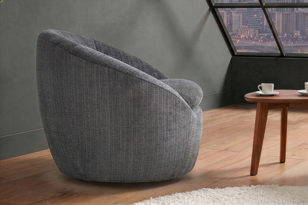 Drehbarer Design Sessel ALPINE grau Chenille Cremona 360° mit Armlehnen