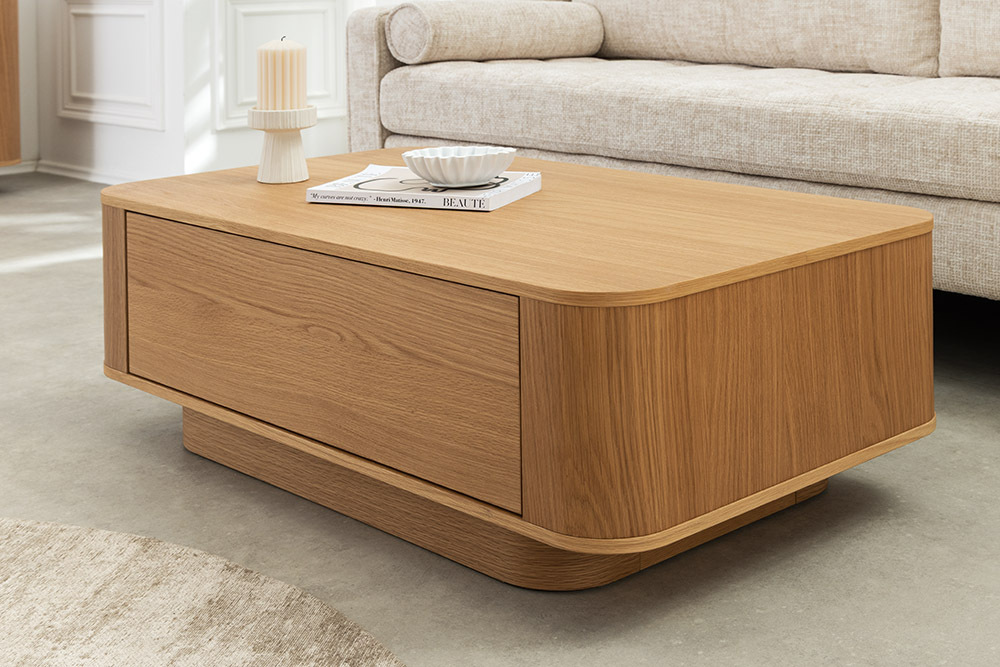 Nordischer Couchtisch VALHALLA WOOD 100cm natur Eichenholz mit Schublade