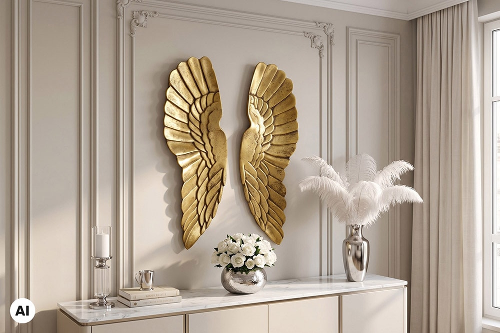 Große Wanddekoration FALLEN ANGEL 65cm antik goldene Engelsflügel