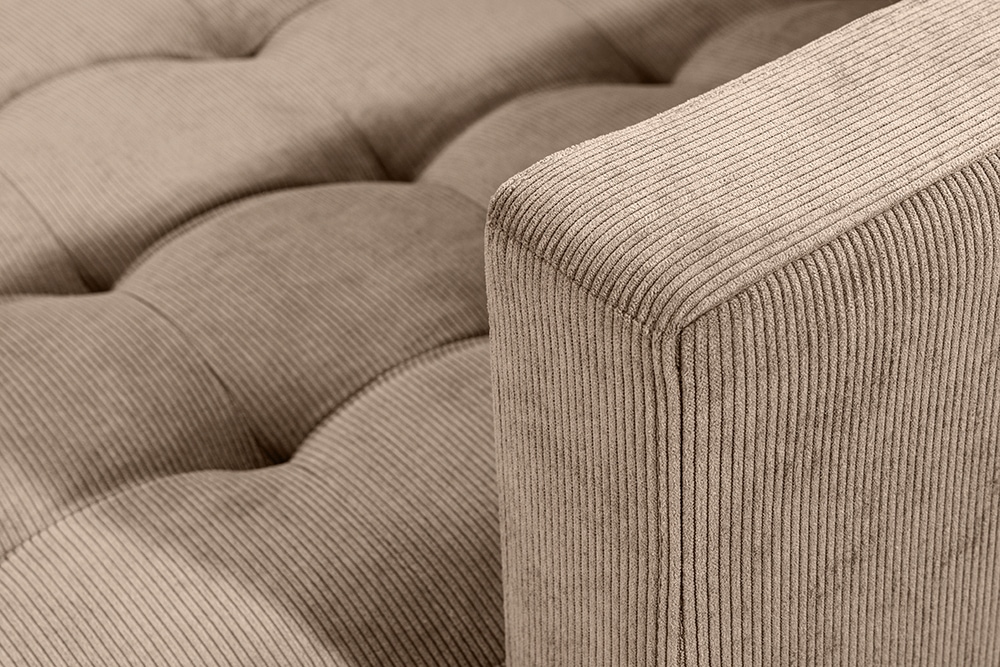 Retro Ecksofa STOCKHOLM 220cm taupe Cord Federkern 3-Sitzer
