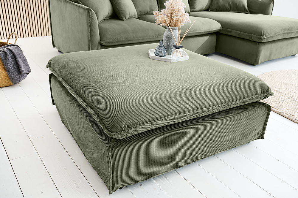 Großer Sitzhocker HEAVEN 100cm grün Cord Sofahocker abnehmbarer Bezug
