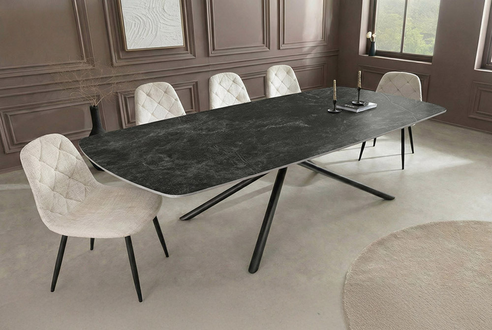 Design Esstisch OSAKA 160cm anthrazit Keramik schwarz Sterngestell Metall