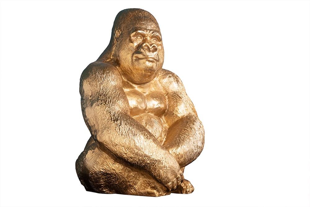 Dekorative Gorillafigur KONG 40cm gold handmade Metall Skulptur
