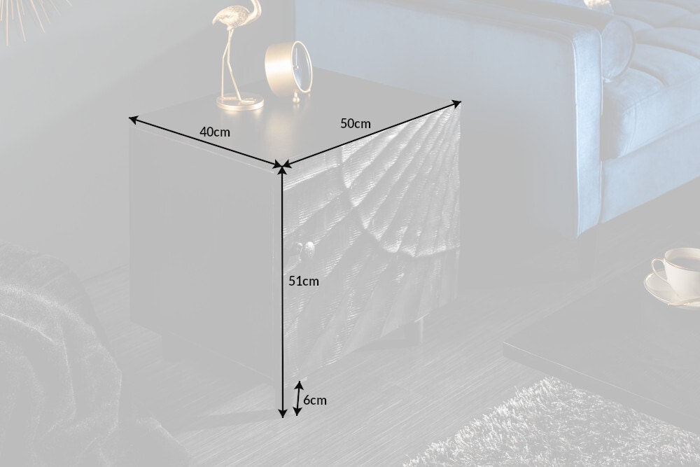 Massiver Nachttisch SCORPION 50cm schwarz Mangoholz Beistelltisch mit 3D Schnitzereien