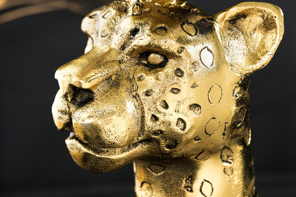 Runder Beistelltisch WILDLIFE PANTHER 60cm gold antik Metall Glas Skulptur handmade