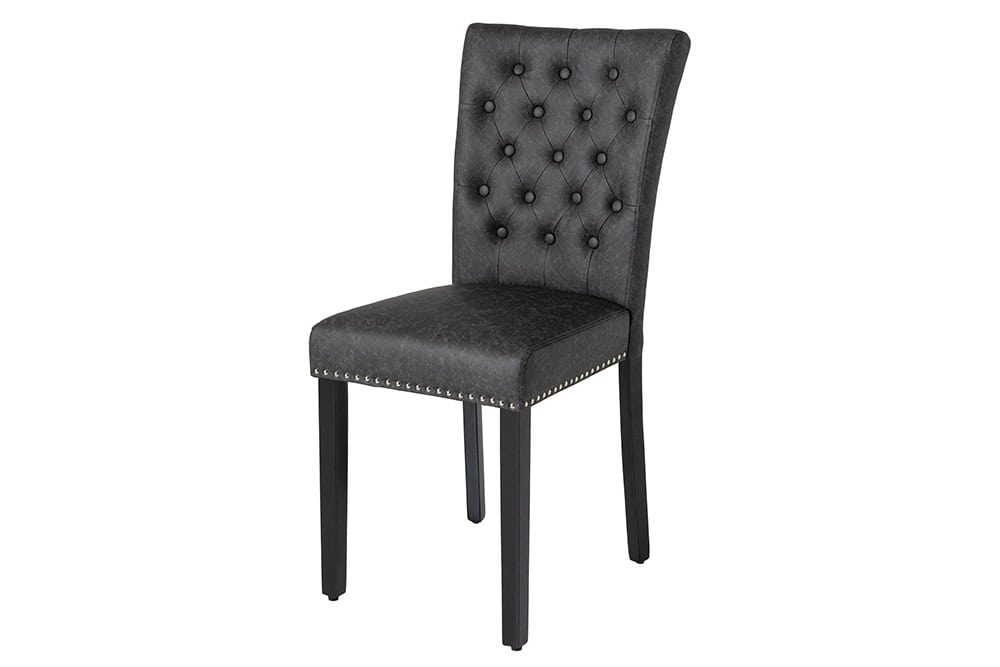 Chesterfield Stuhl CASTLE schwarz Kunstleder Gummiholz Ziernieten