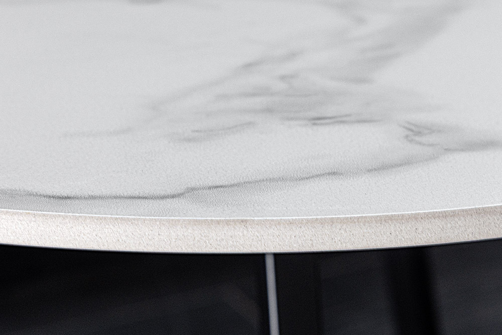 Design Couchtisch MARVELOUS 70cm weiß Marmor Keramik schwarzes Metall