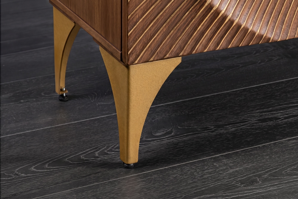 Massives Highboard GOLDEN SUNSET 120cm braun gold Mangoholz mit 3D Schnitzereien