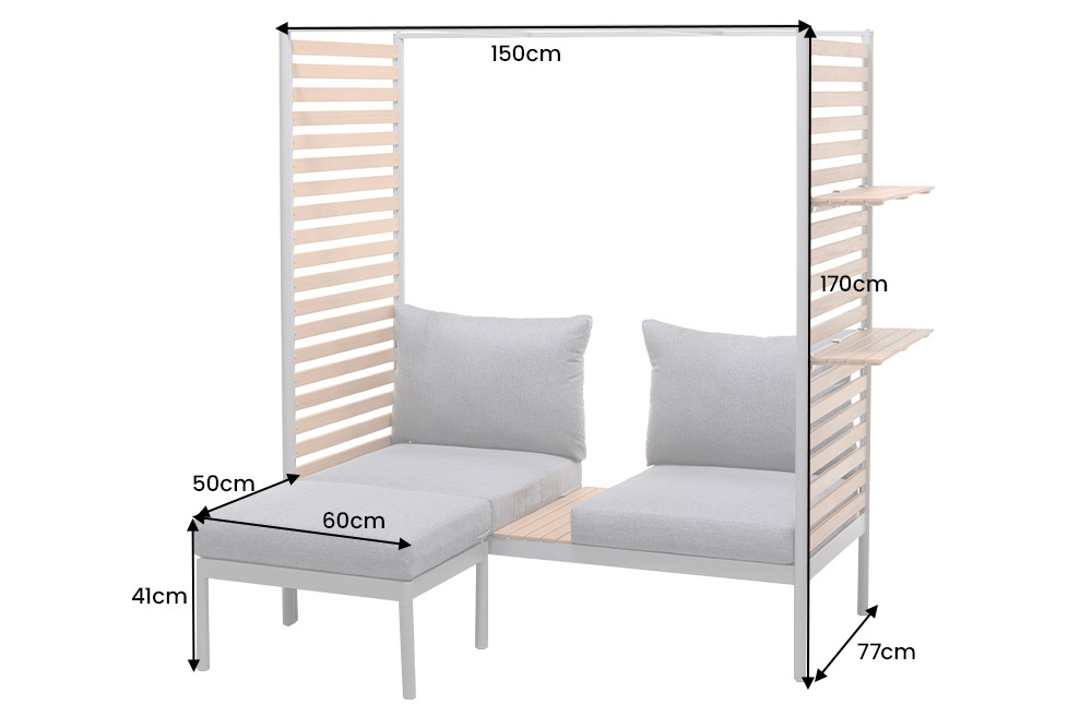 Outdoor Balkonlounge 2-Sitzer COCOONING anthrazit Aluminium Holz mit Hocker wetterfest