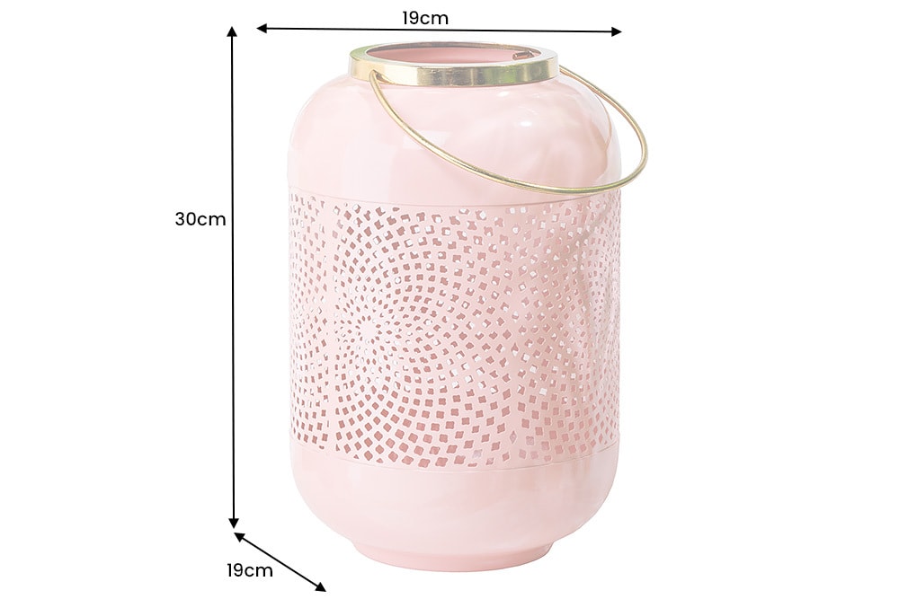 Deko Windlicht CANDLELIGHT 30cm pastell-rosa Metall handmade Laterne