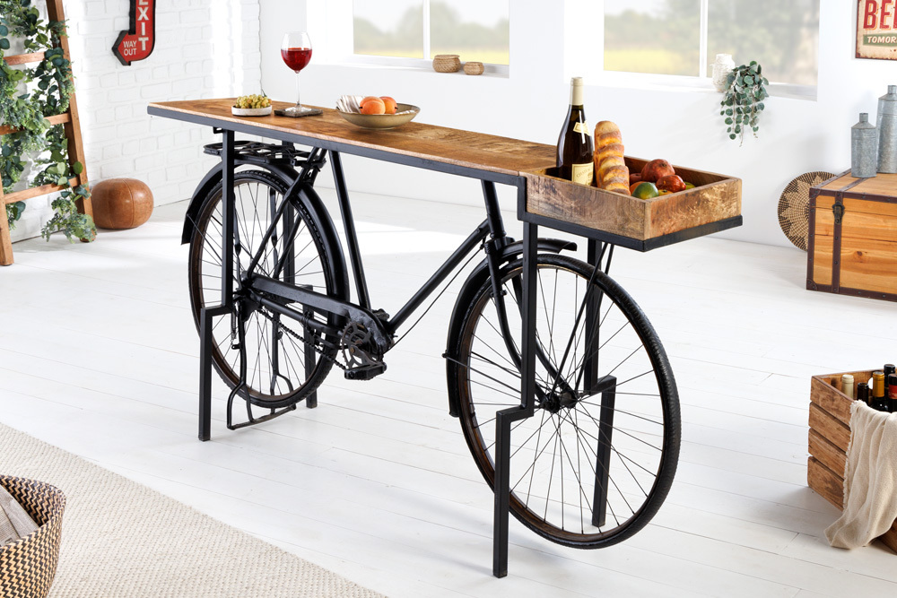 Retro Konsolentisch BICYCLE 195cm Mangoholz Fahrrad Bartisch Upcycling Retro Konsolentisch BICYCLE 195cm Mangoholz Fahrrad Bartisch Upcycling